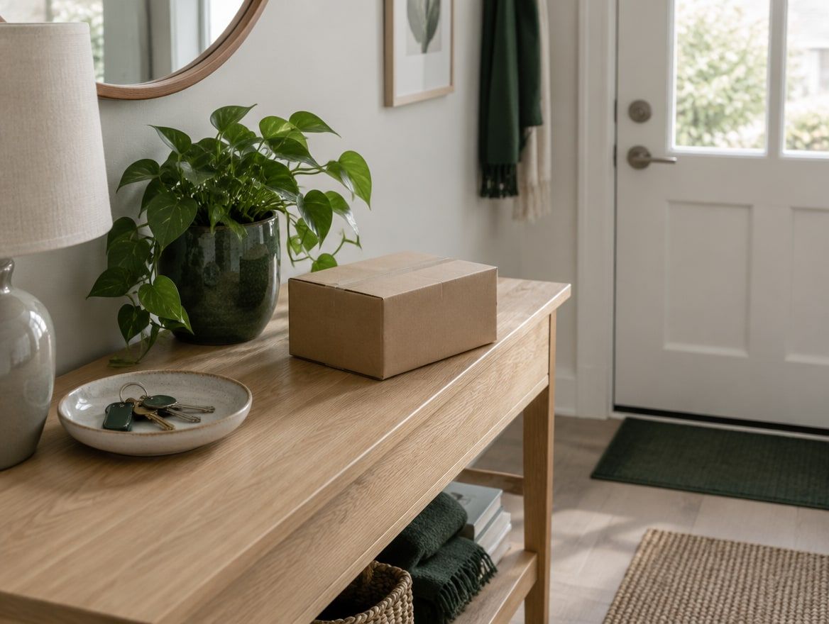Illustration: ett paket i en hall
